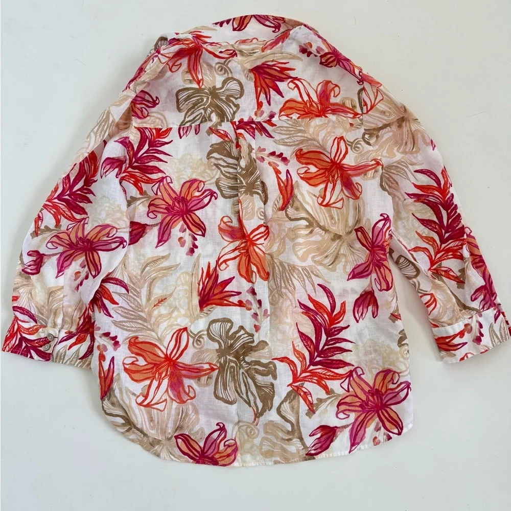 NWOT Chico’s Linen Floral Blouse 1.5 US 10 Multicolor Button Up Shirt Summer - Picture 10 of 10